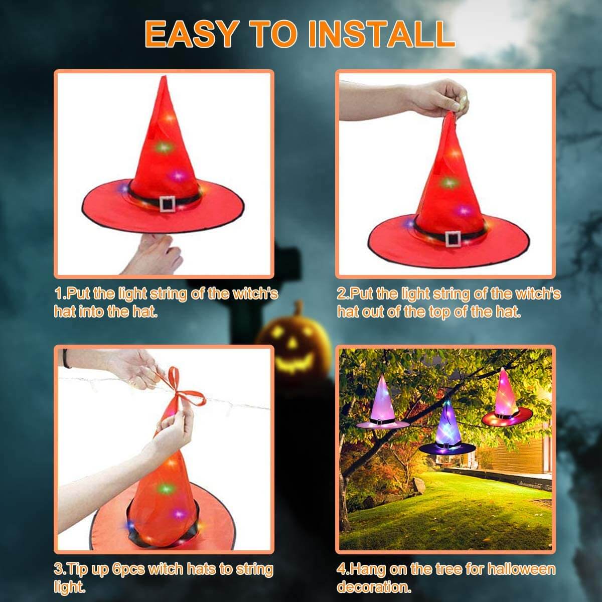 Halloween Decorations Witch Hat 6 Pack for Indoor Outdoor Garden Trees Yard Party Decor